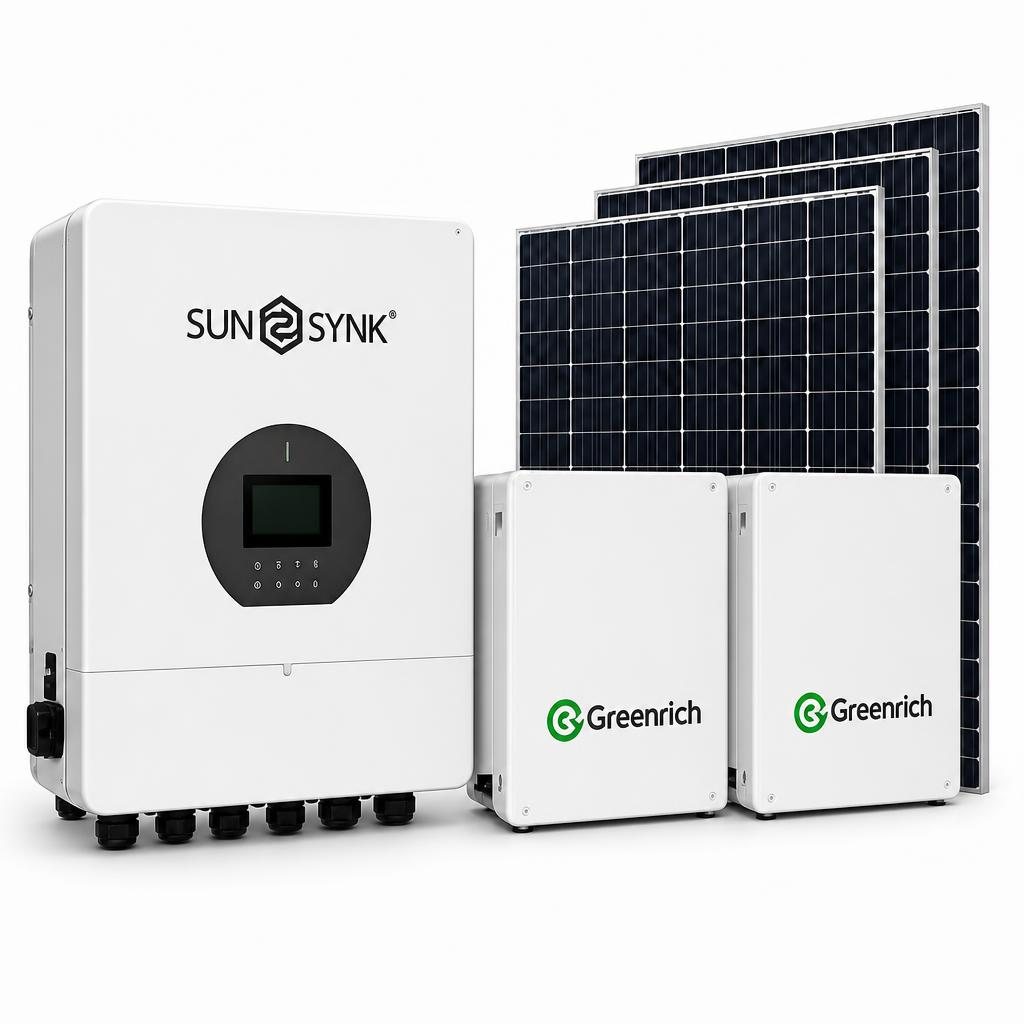 Sunsynk 8kW Hybrid Solar Package – 10.24kWh Greenrich Battery